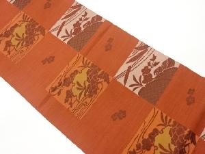 変わり市松に草花模様織出しリバーシブル袋帯